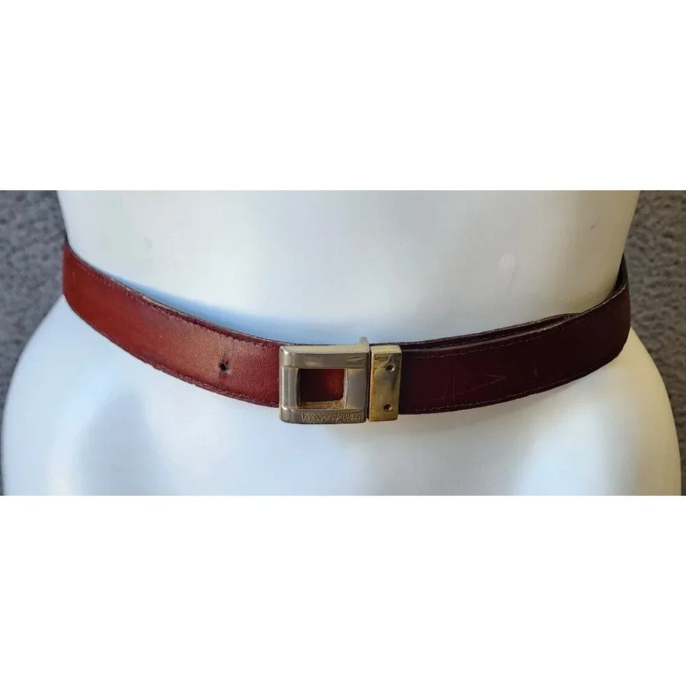 Vintage YSL Yves Saint Laurent Black‎ & Brown Reversible Leather Belt 37